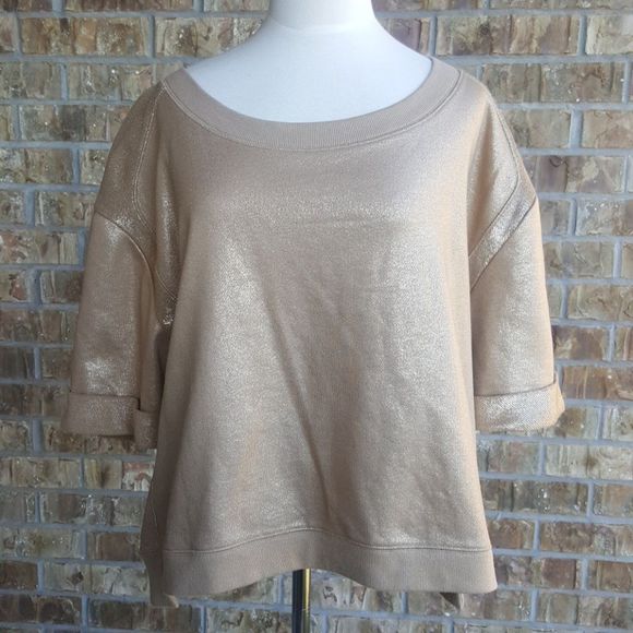 SOLD!! MICHAEL KORS Gold Cropped Sweatshirt - Size Large - Picture 1 of 7